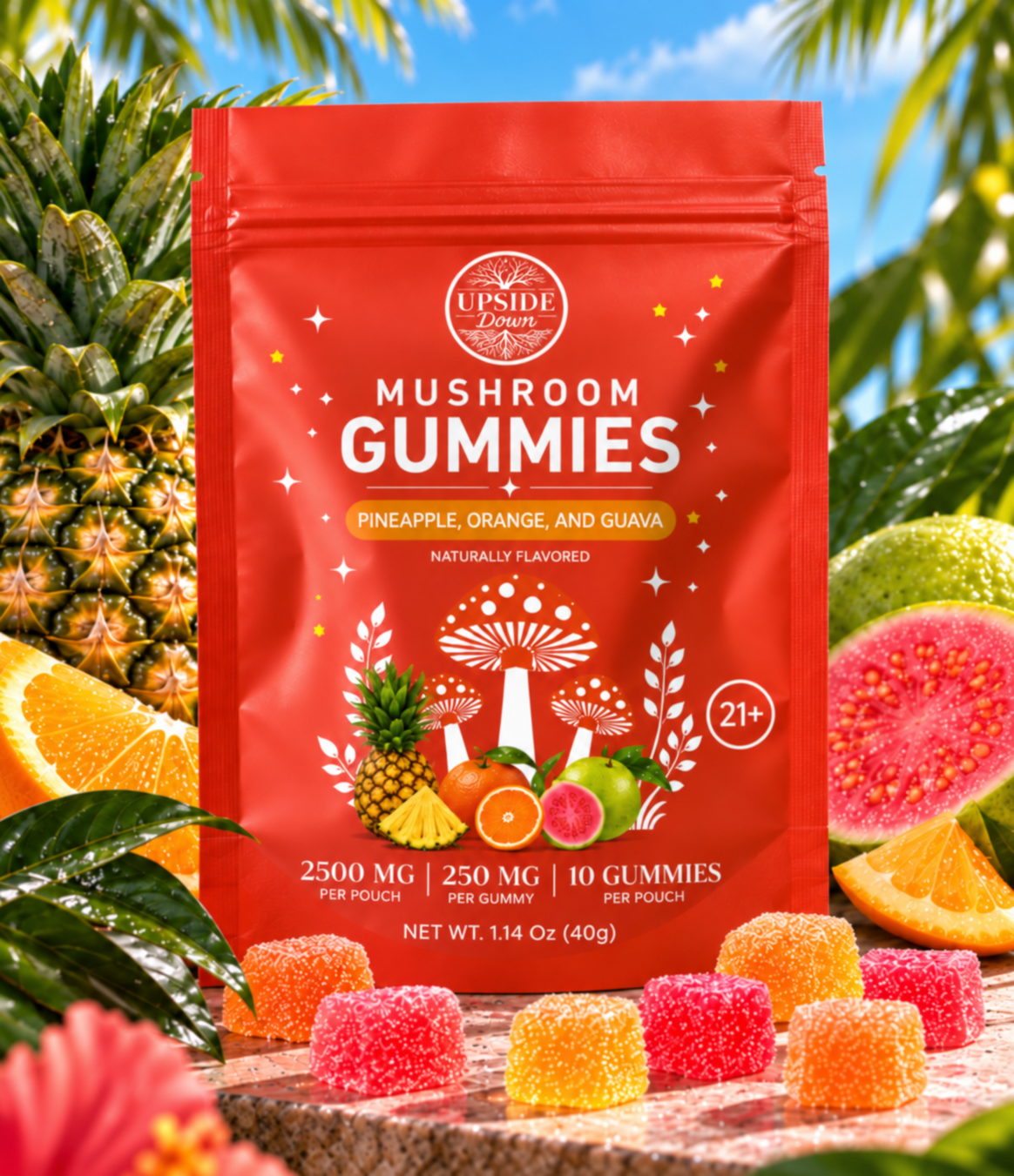 Upside Down Pineapple, Orange & Guava Mushroom Gummies